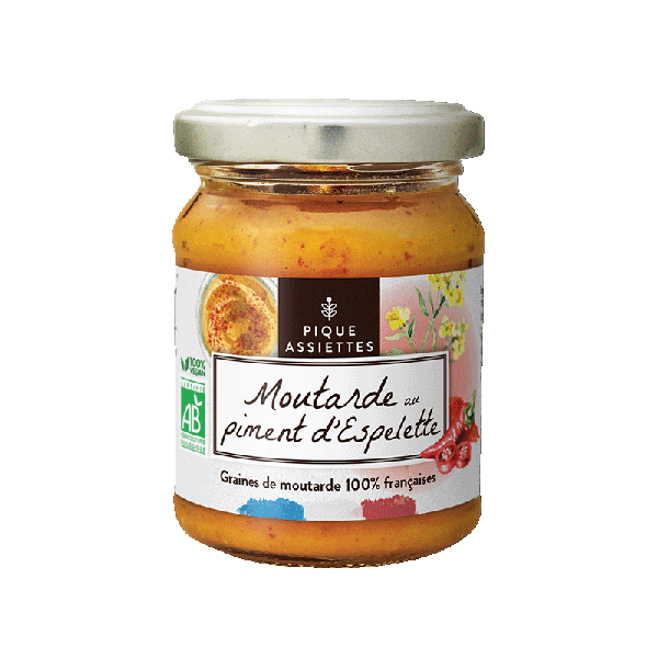 Pique Assiettes -- Moutarde au piment d'Espelette 100% graines françaises bio - 125 g